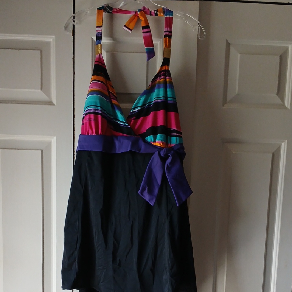 Tropical Escape Swimsuit One piece Black With Muliti Color  Top Size 20w